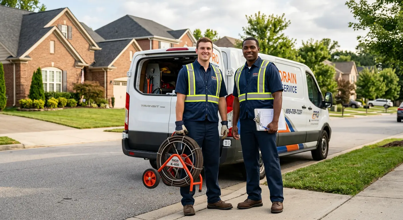 Sewer and drain service team with equipment ready for work in Savannah