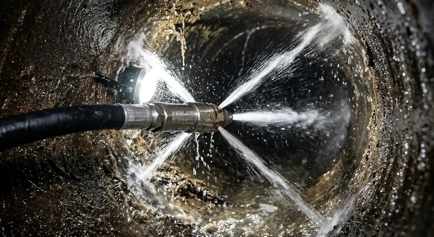 High-pressure hydro jetting nozzle cleaning sewer pipe for Sewer Cleanout in Savannah